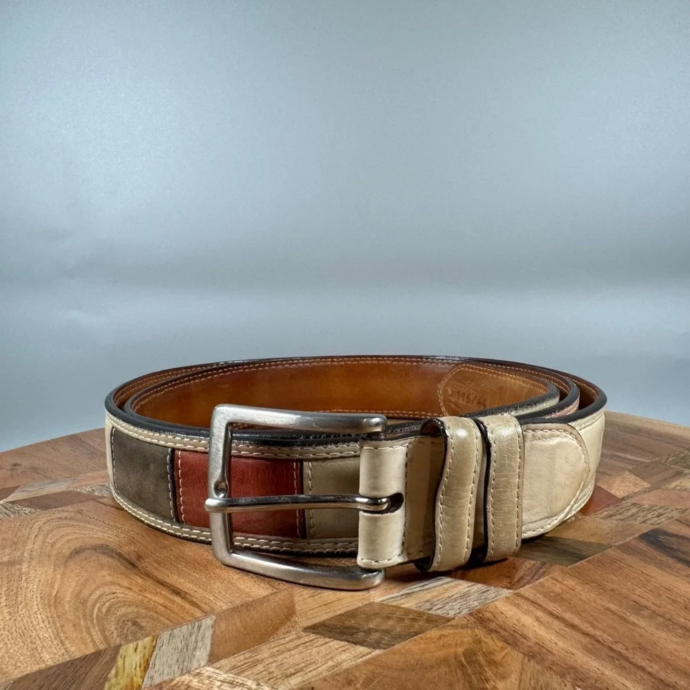 Maus‎ & Hoffman Leather Belt Size 44 Silver Brass Buckle Italy